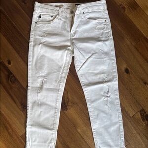 AG Slouchy Slim White Distressed Women’s Jeans Size 28